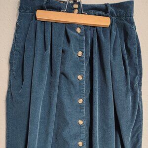 Eddie Bauer Women's Vintage Long Green Cottagecore Pleated Corduroy Skirt 12